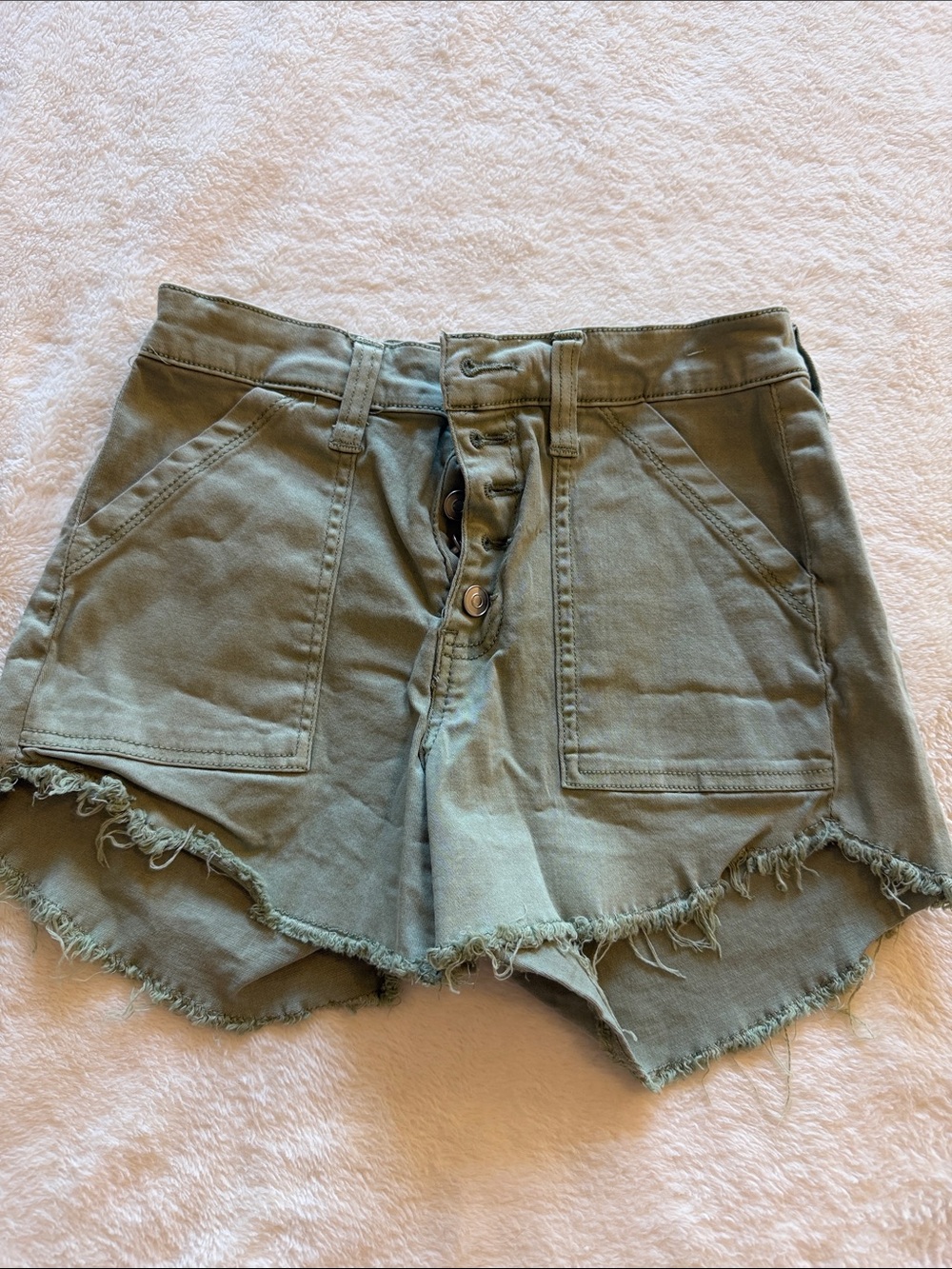 Altar'd State Olive Green Frayed-Hem Utility Jean Shorts